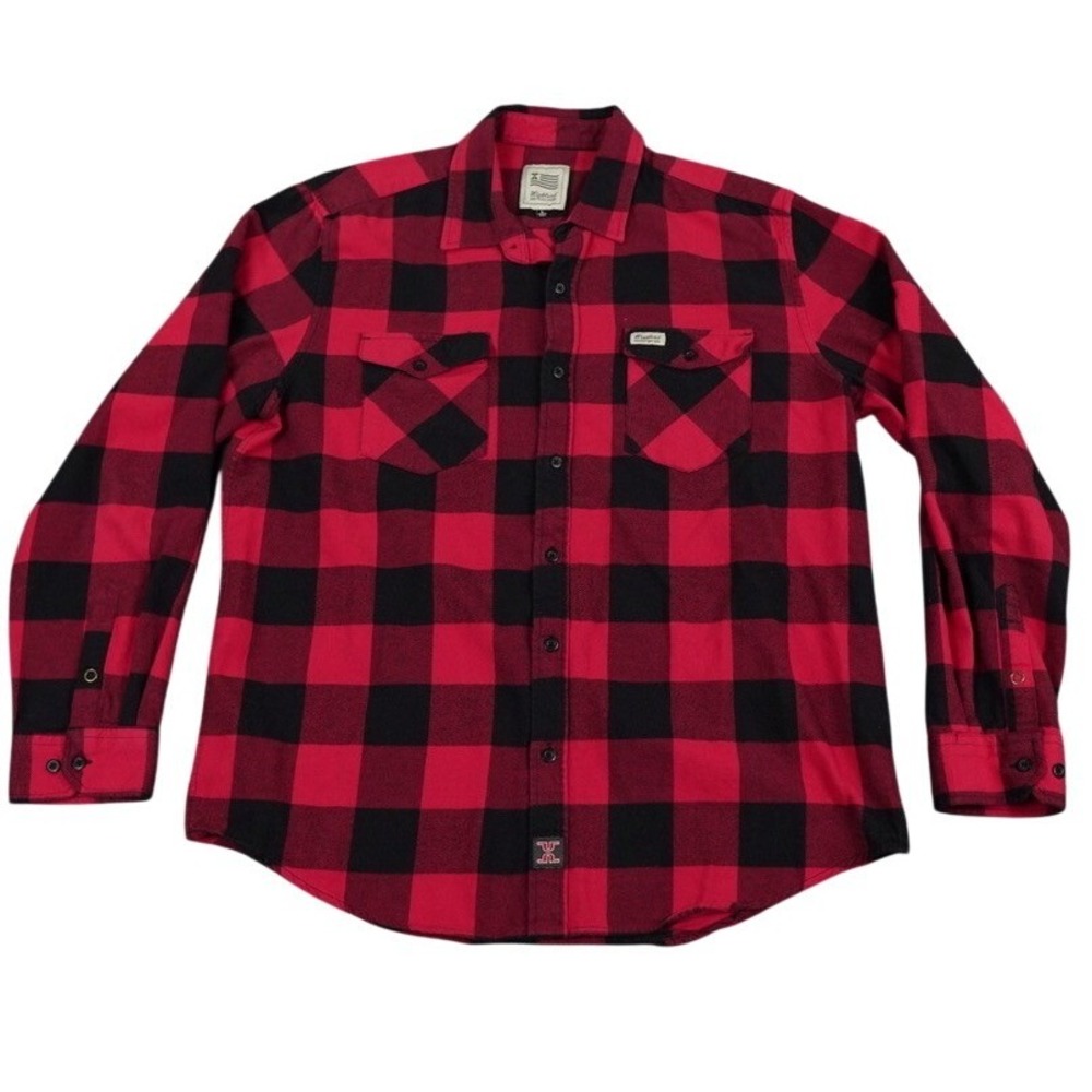 Highland Shirt Mens Large Red Black Flannel Buffalo Plaid Long Sleeve Gorp Hunt
